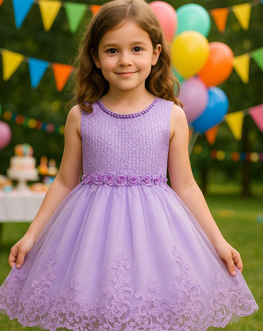 Vestido Lila Perlas Bordado