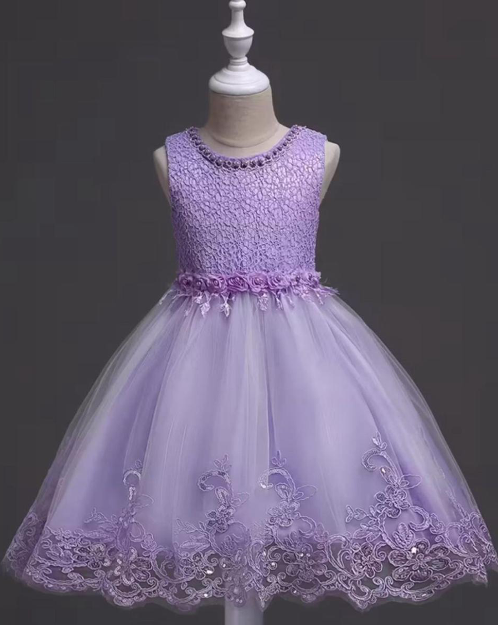 Vestido Lila Perlas Bordado