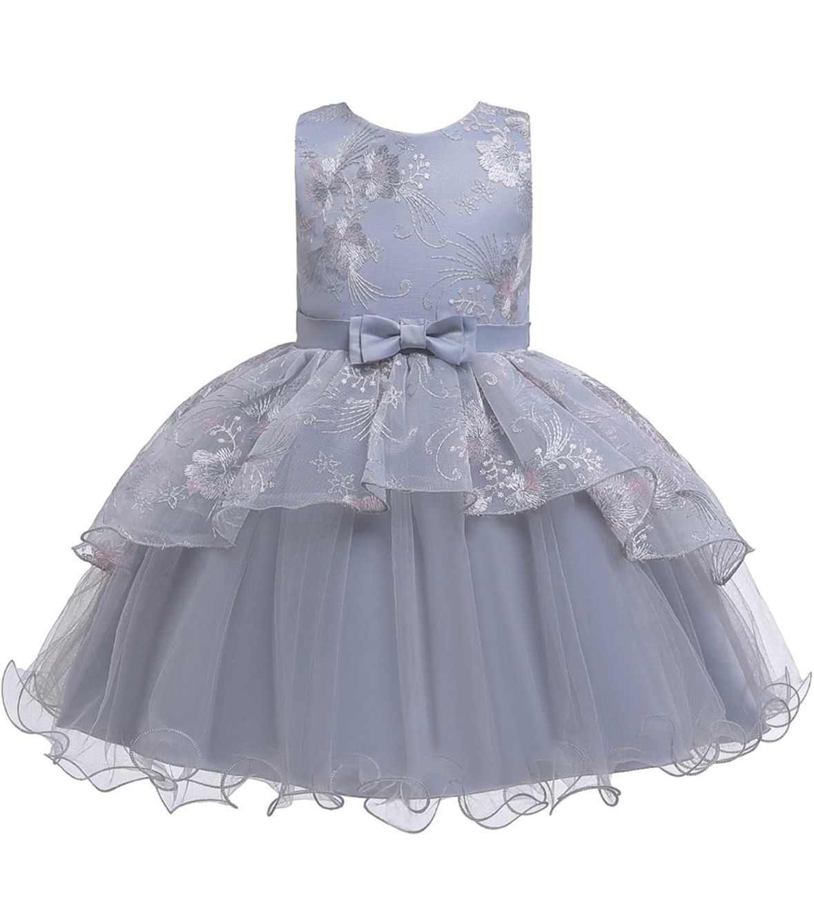 Vestido de Gala Infantil Princesa "Giselle" – Gris Plata