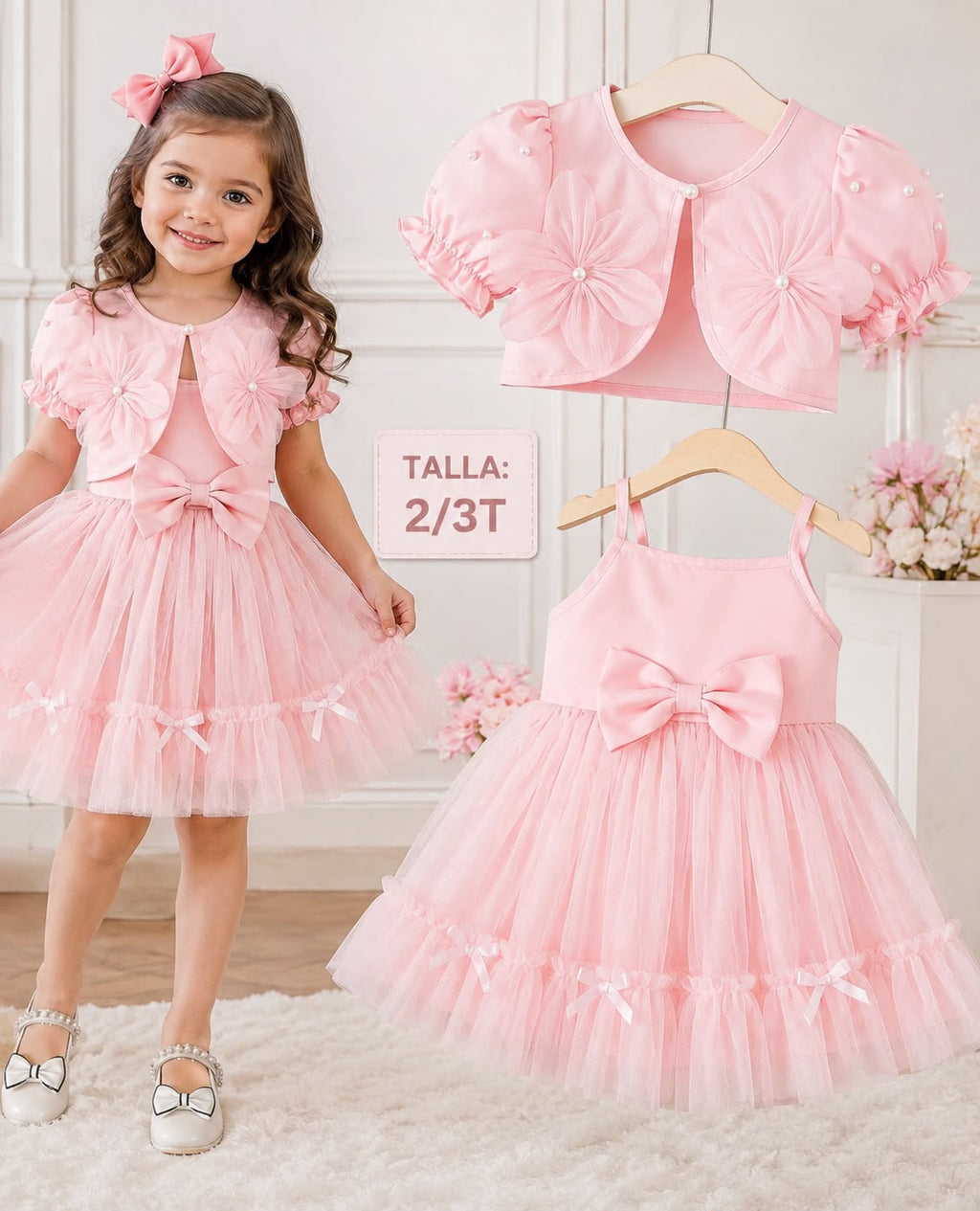 Vestido Royal Bloom & Torera Pearl Pink
