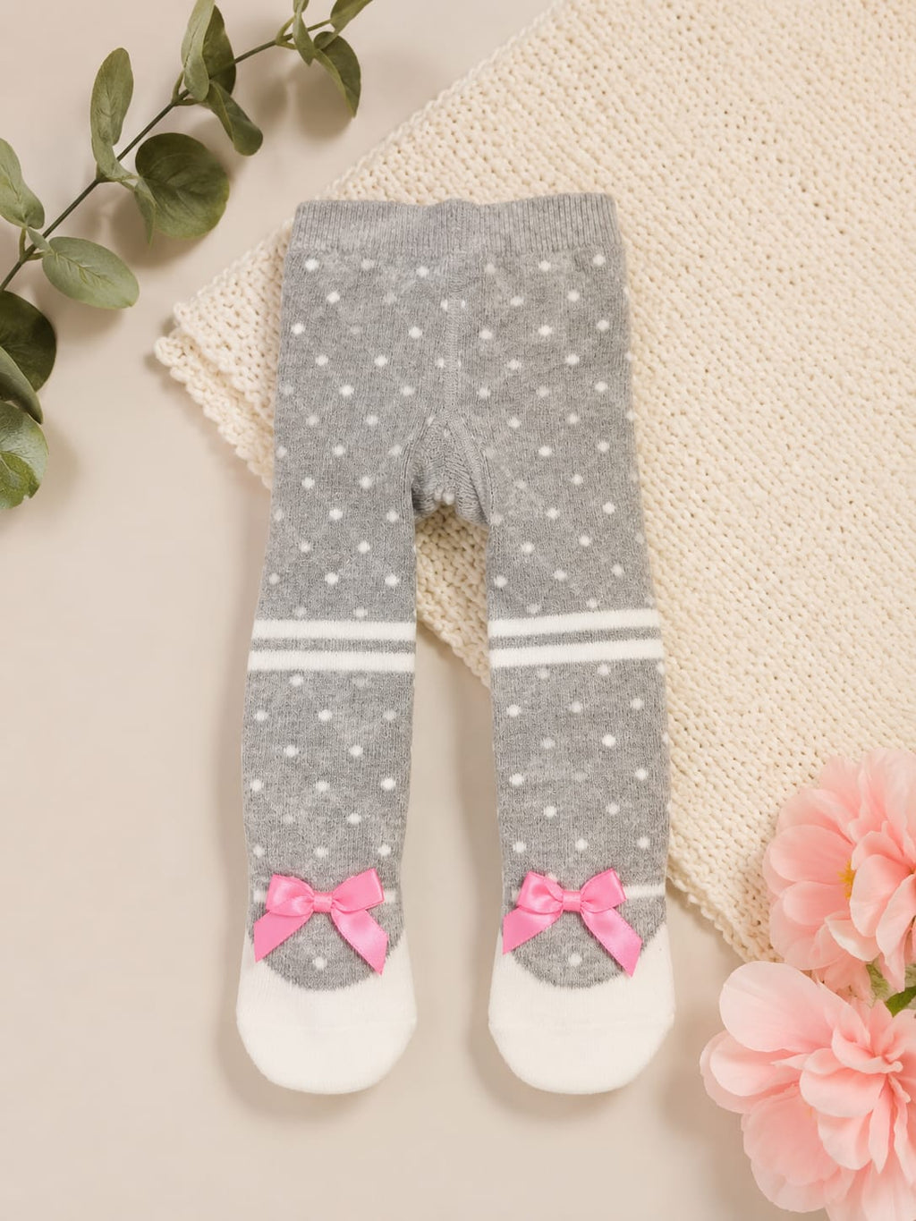 Pantimedias Princess Dots Gris con Lazo Rosa