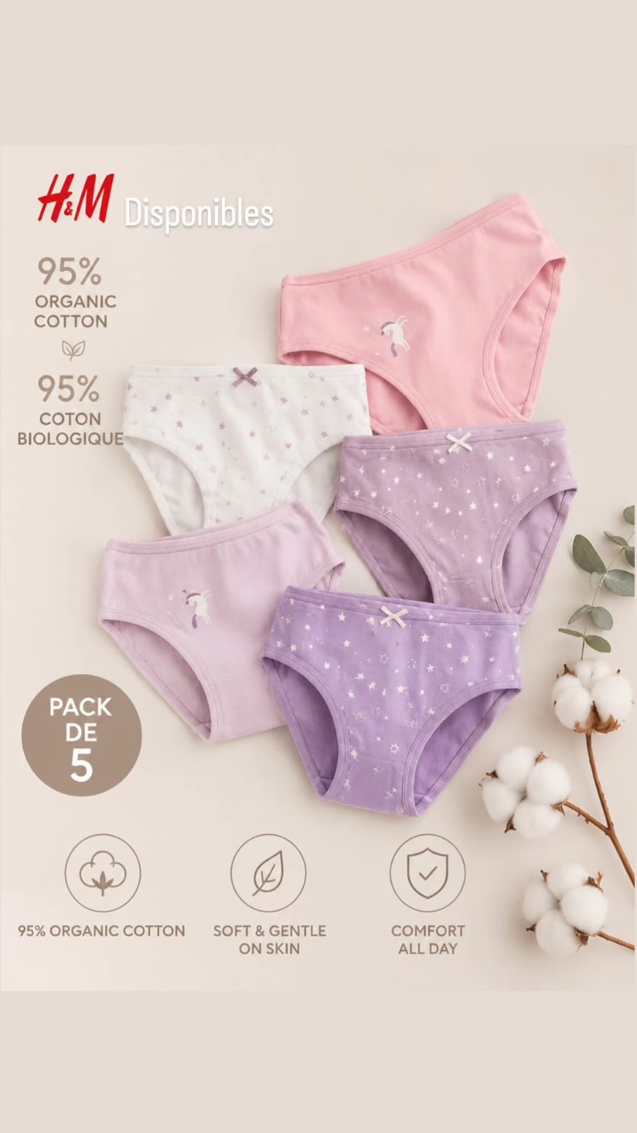 Pack x5 Panties H&M Organic Cotton – Suavidad que Abraza su Infancia