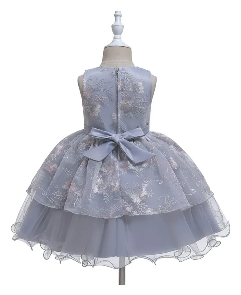 Vestido de Gala Infantil Princesa "Giselle" – Gris Plata