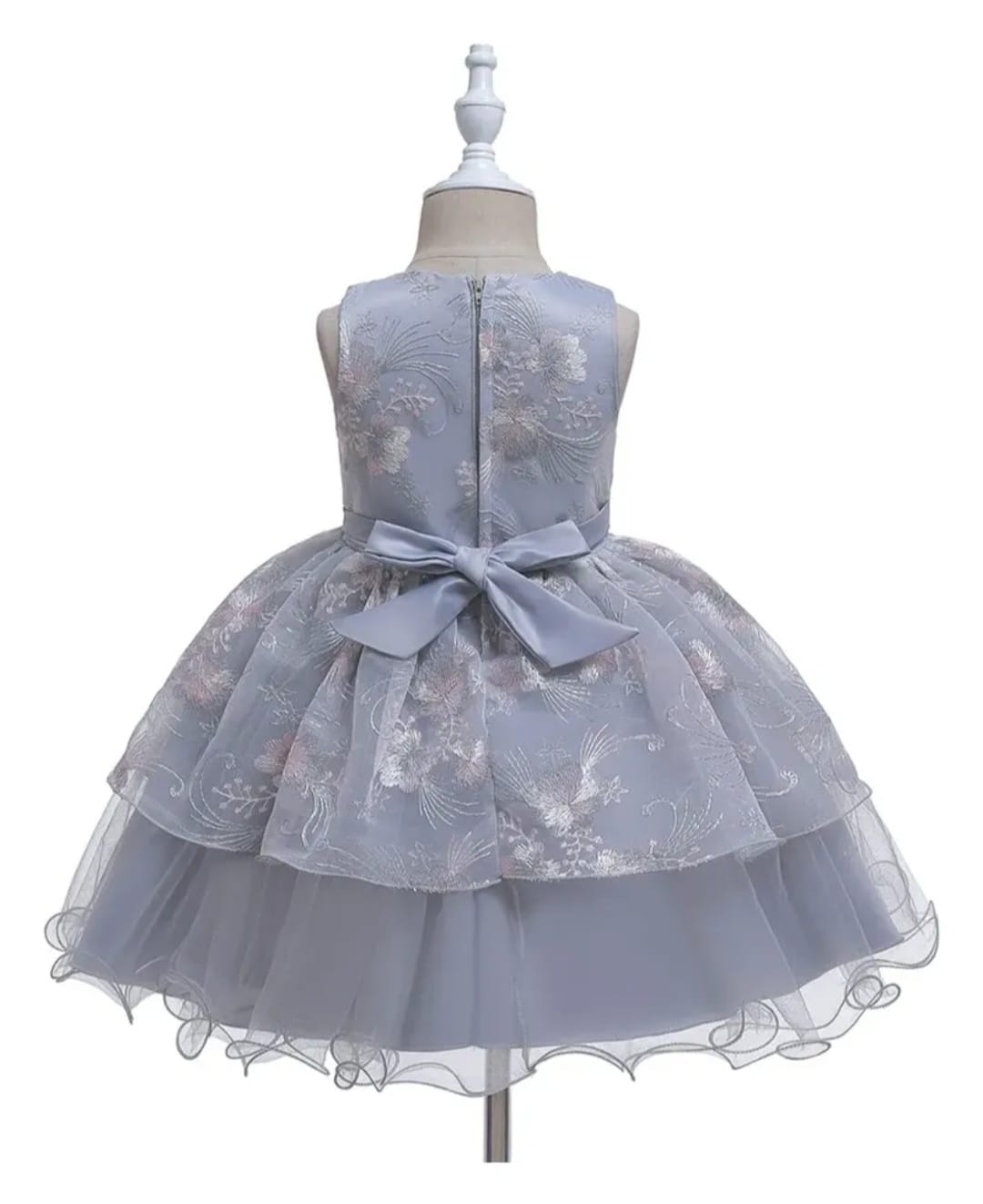 Vestido de Gala Infantil Princesa "Giselle" – Gris Plata