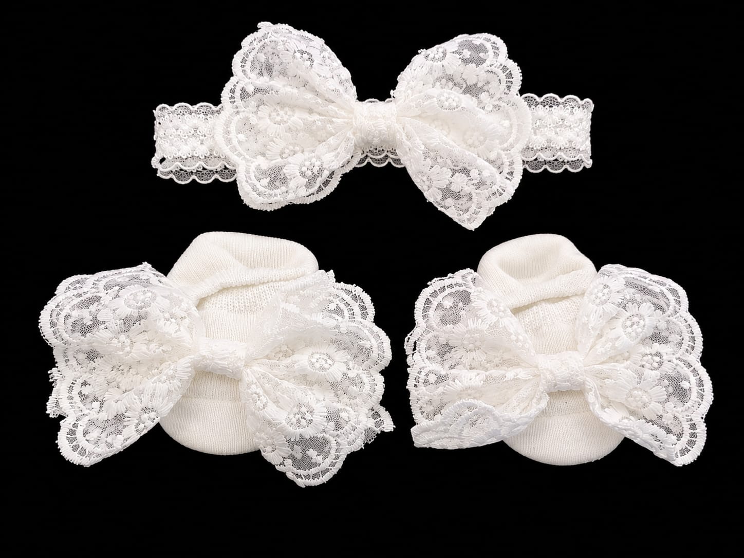 Set de Medias y Balaca de Encaje Blanco para Bebé